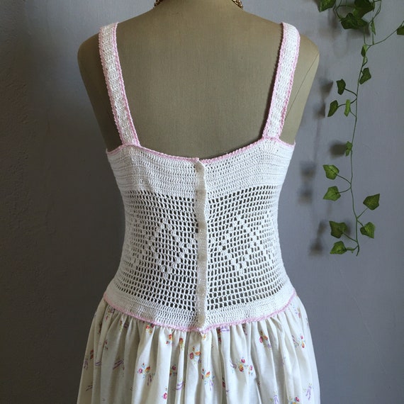 Vintage 70s folk fairy crochet handmade boho maxi… - image 9