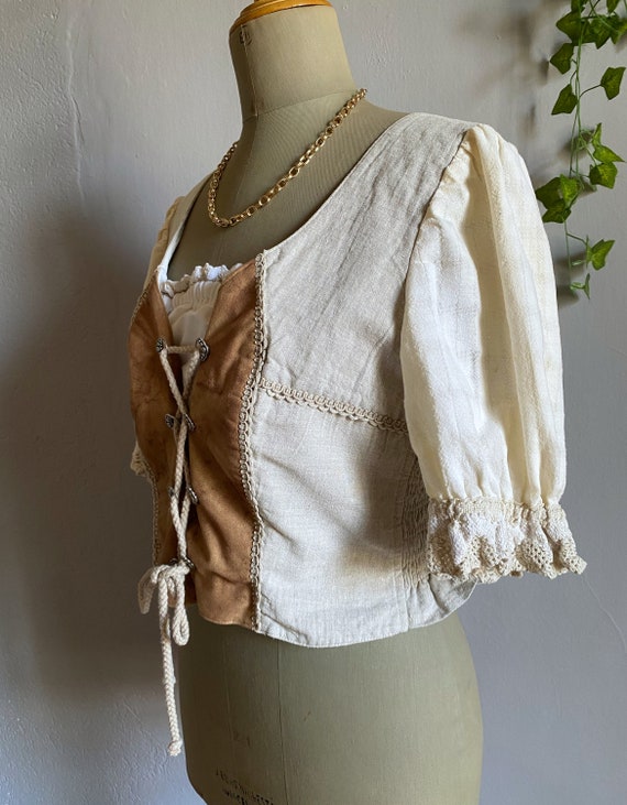Vintage dirndl Tyrolean corset bodice folk rustic… - image 4