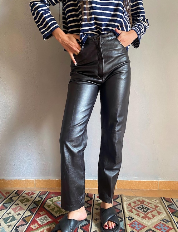 Vintage 90s Brown Genuine Leather Trousers St Germain, High Vintage 90s Brown Genuine Leather Trousers St Germain, High
