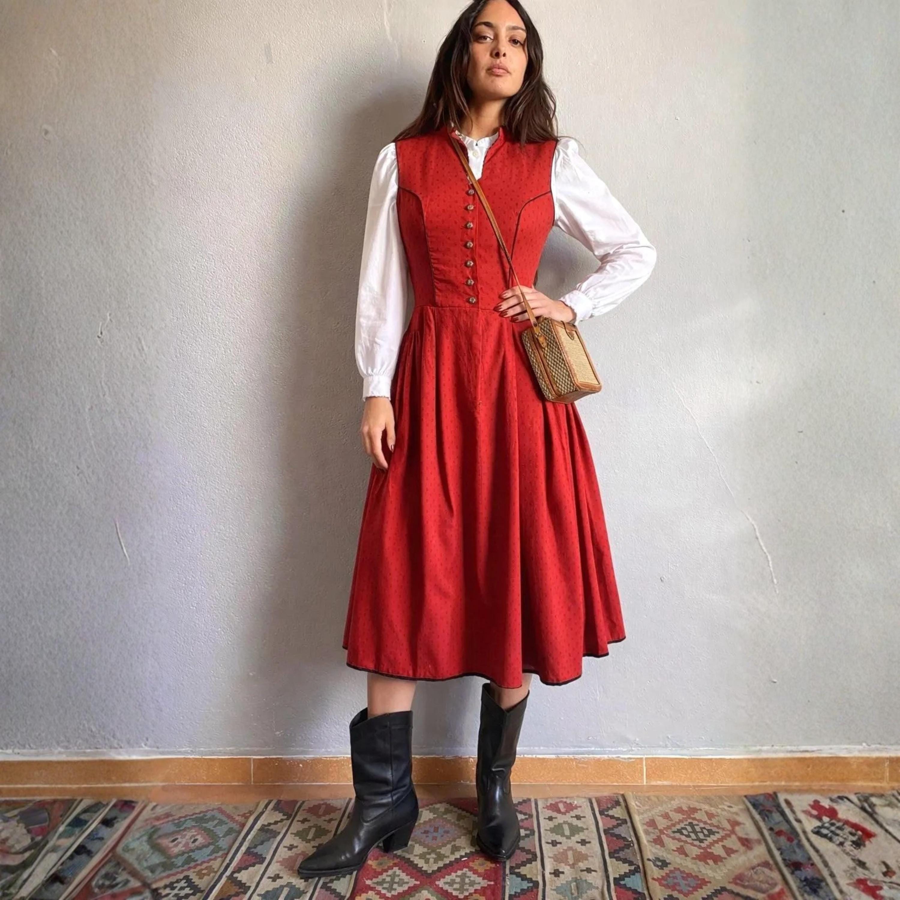 Red Dirndl Austrian - Etsy