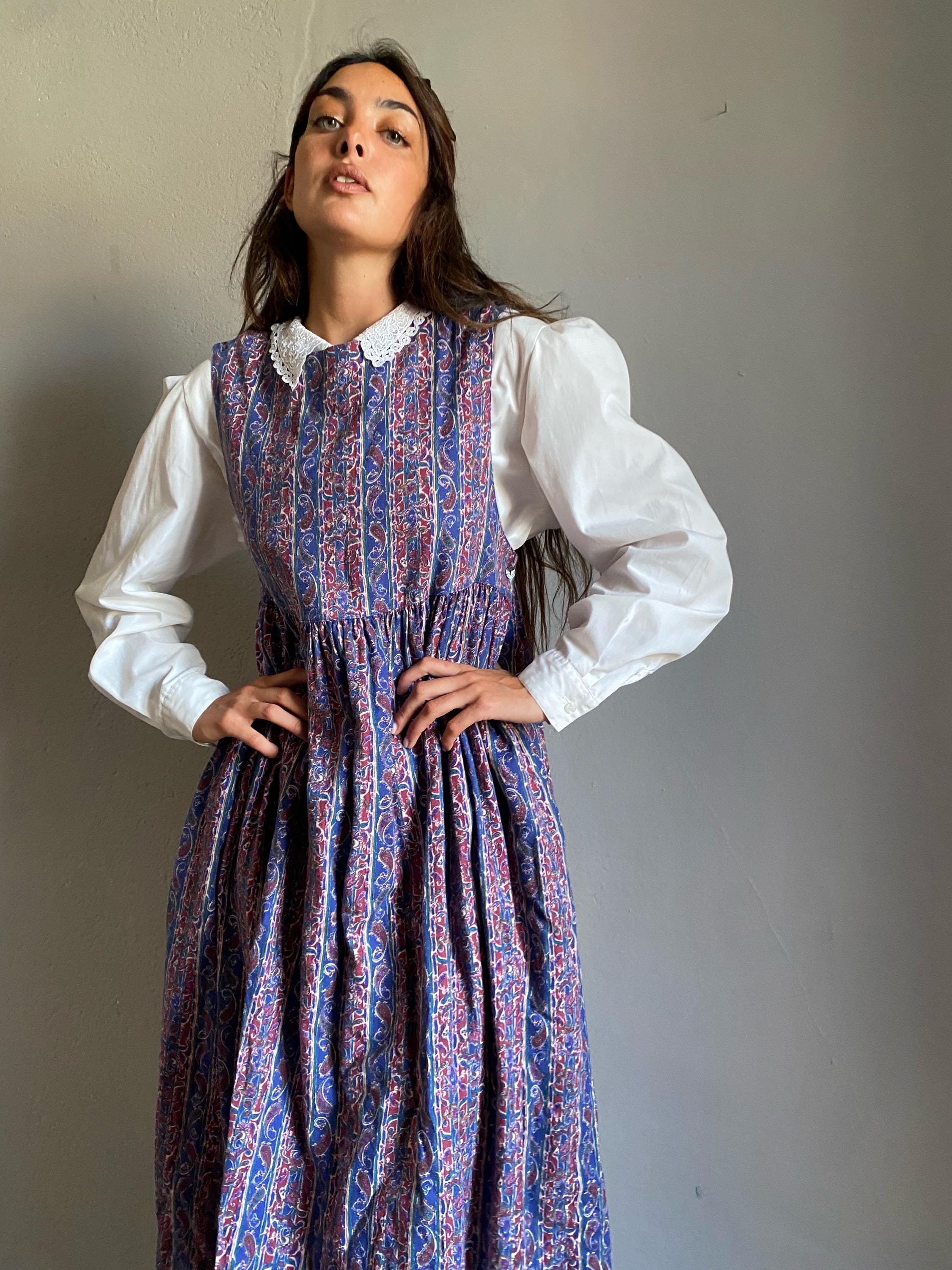 Laura Ashley Vintage 80s Lilac Paisley Cotton Pinafore Dress