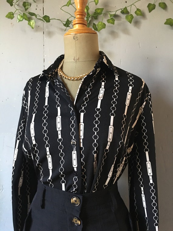 Vintage 60s early 70s chains print bohemian shirt… - image 7