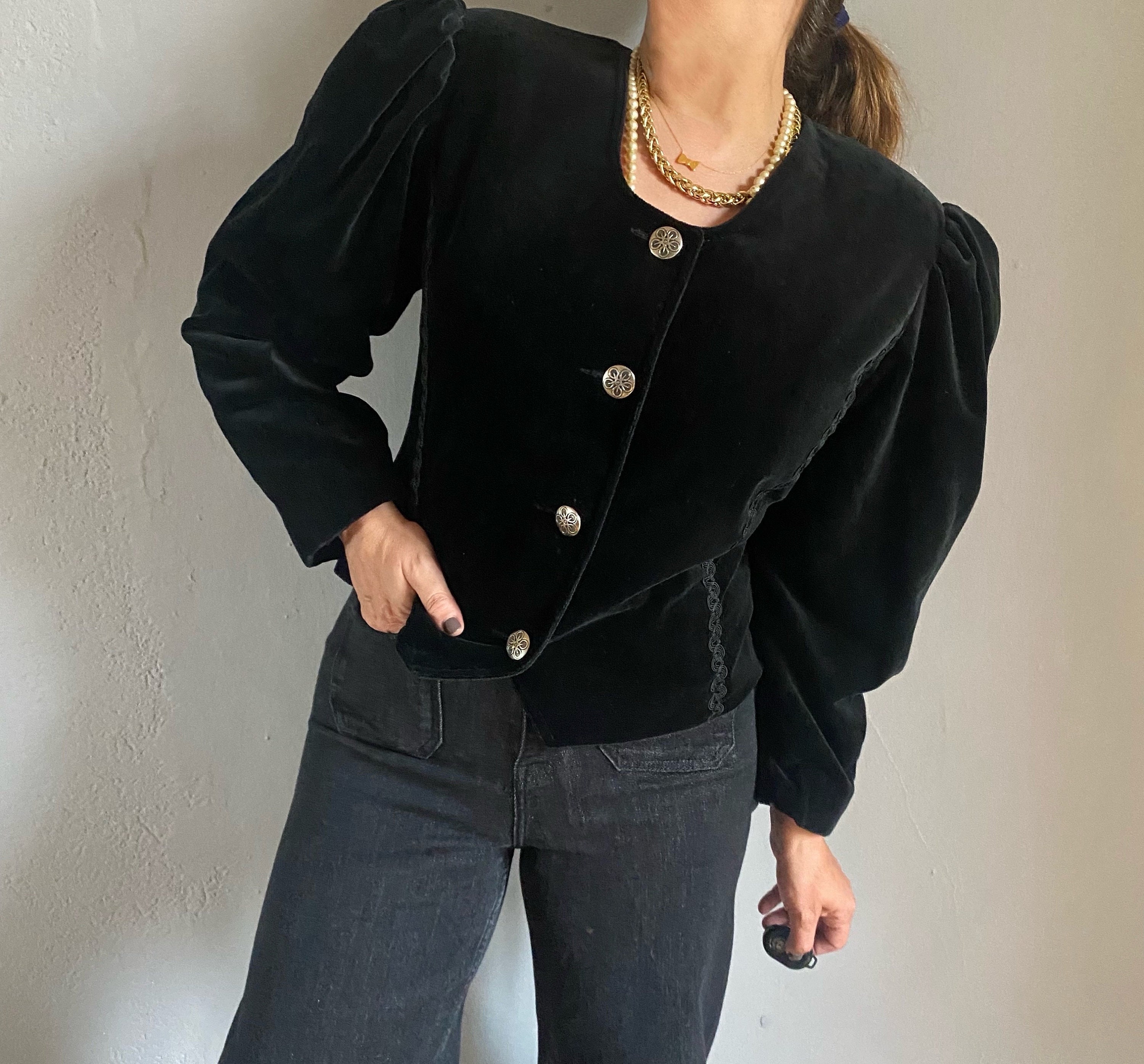 Vintage Velvet Trachten Dirndl Folk Elegant Short Jacket, Austrian