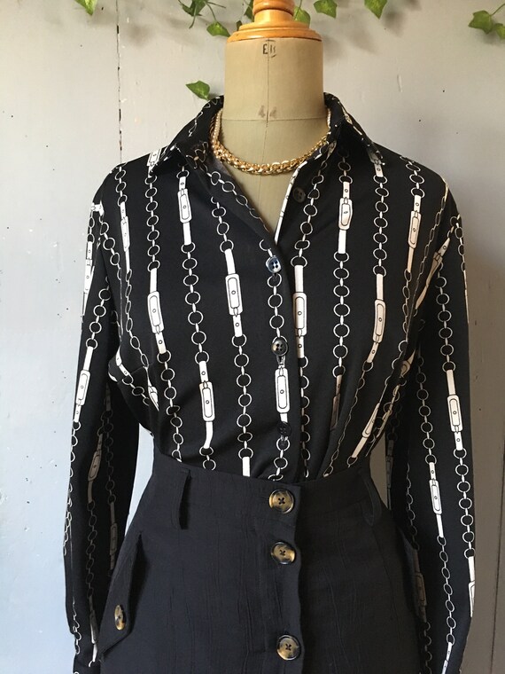 Vintage 60s early 70s chains print bohemian shirt… - image 8