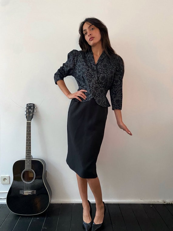 Vintage 80s Floral Brocade Peplum Dress, Fitted Waist Cocktail Gown, 40s  Style S - Etsy Israel