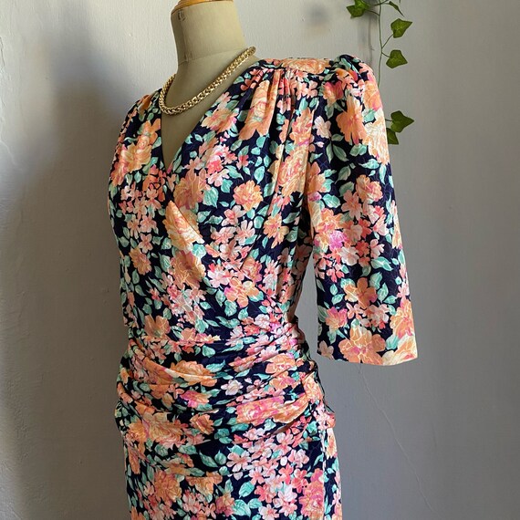 Vintage 80s Myer Sutherland Wrap Elegant Guest Wedding Dress Dark Cottage Bohemian Coquette Cocktail Puffy Sleeve Gown Romantic Padded L