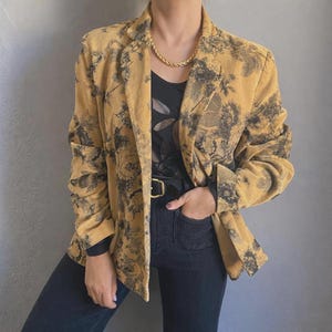 Vintage jaren 90 katoenfluwelen bloemenjack, romantische blazer, donker cottagecore-statement 44 2X