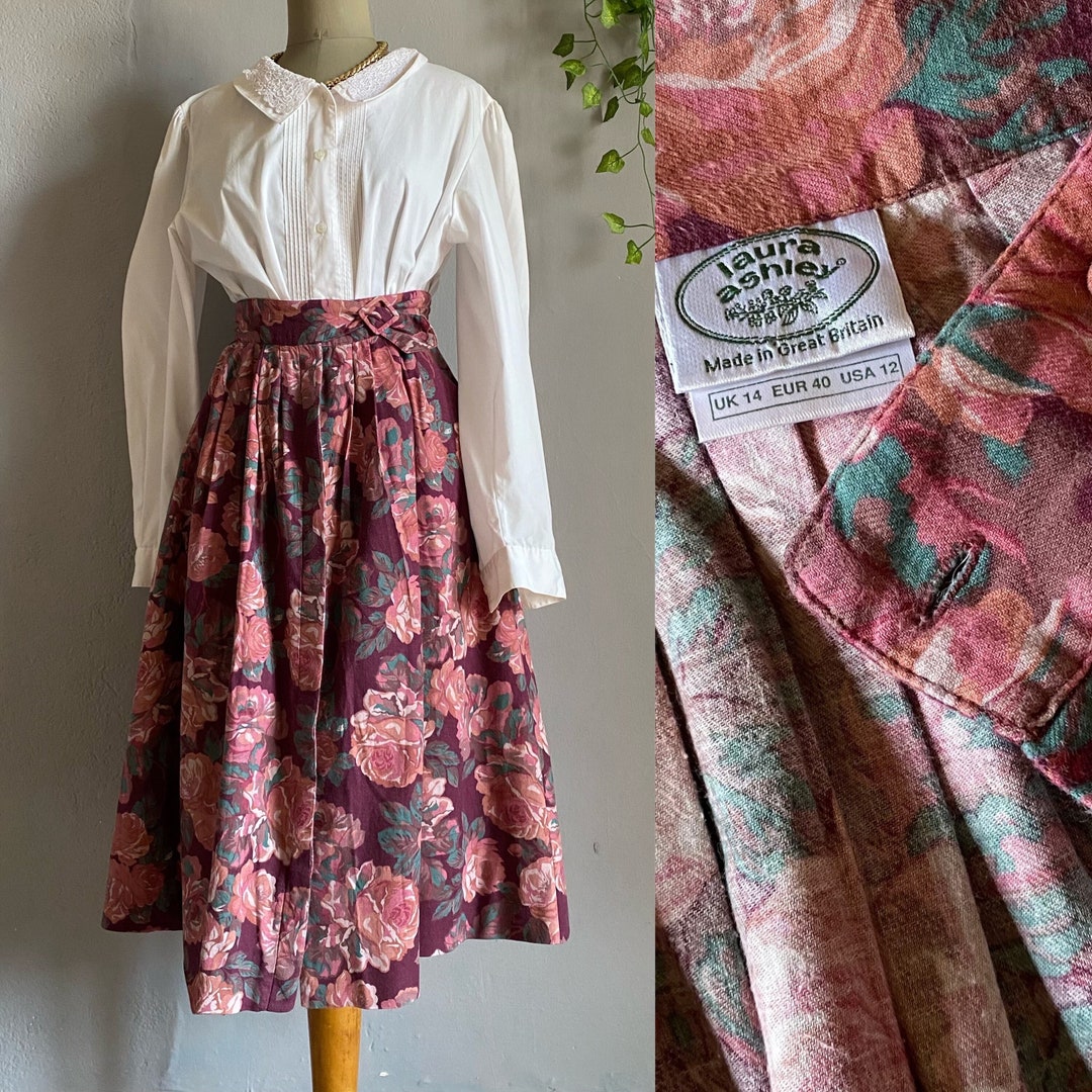 Laura Ashley Vintage 80 Rose Cottage Bohemian High Waist Pleated Skirt ...