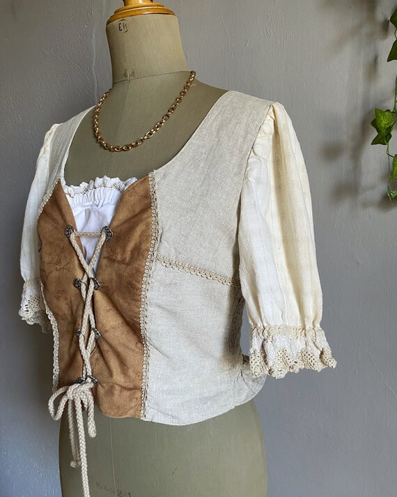 Vintage dirndl Tyrolean corset bodice folk rustic… - image 6