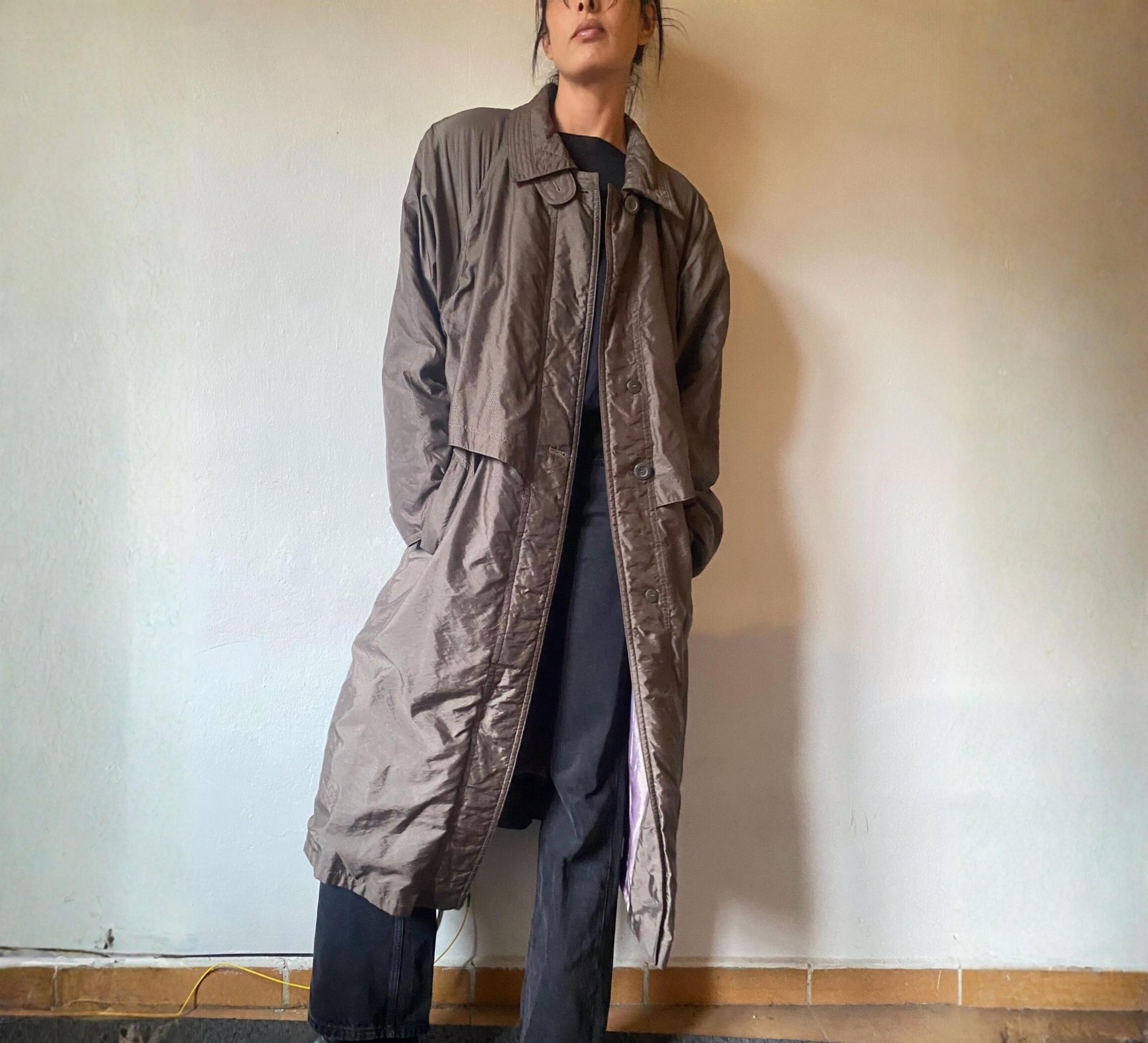 ジャケット・アウター 70-80s Archive Super Long Trench Coat Vintage 80s Puffer Trench Coat, Taupe Metallic Oversize Jacket