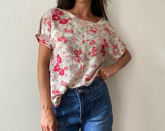 Laura Ashley vintage floral blouse, romantic cottagecore top,  M 38