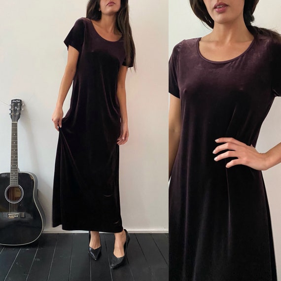 Laura Ashley 90s vintage velvet dark plum maxi pa… - image 1