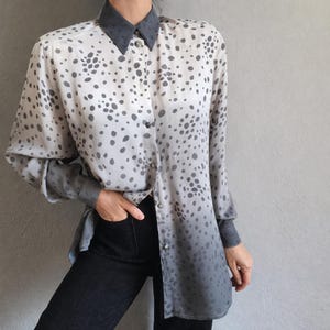 Vintage 90s dalmatian print shirt,  soft viscose statement top, 44 1X business chic