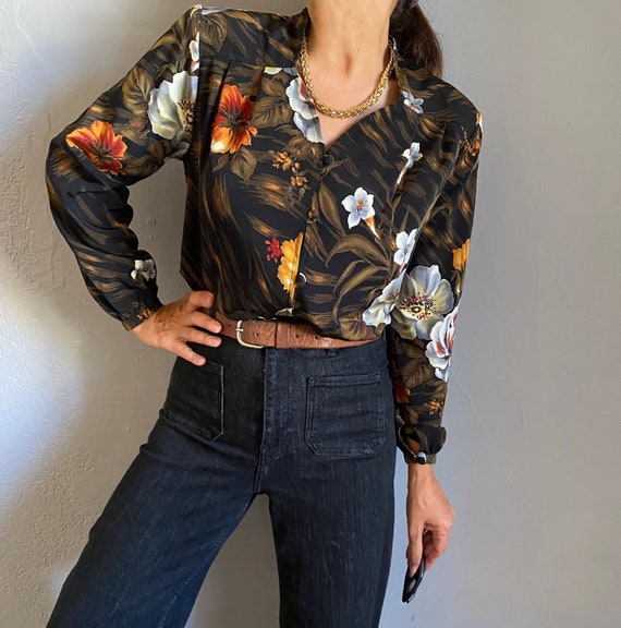 Vintage tropical jungle bold print elegant shirt,… - image 1