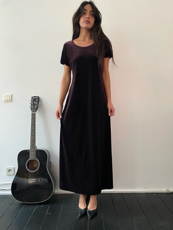 Laura Ashley 90s vintage velvet dark plum maxi pa… - image 5