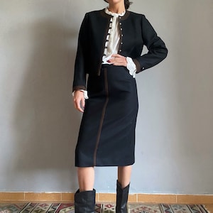Vintage wool victorian suit 2 piece jacket & skirt folk revival  Bavarian set, elegant Austrian Dirndl Trachten academia librarian Tyrolean