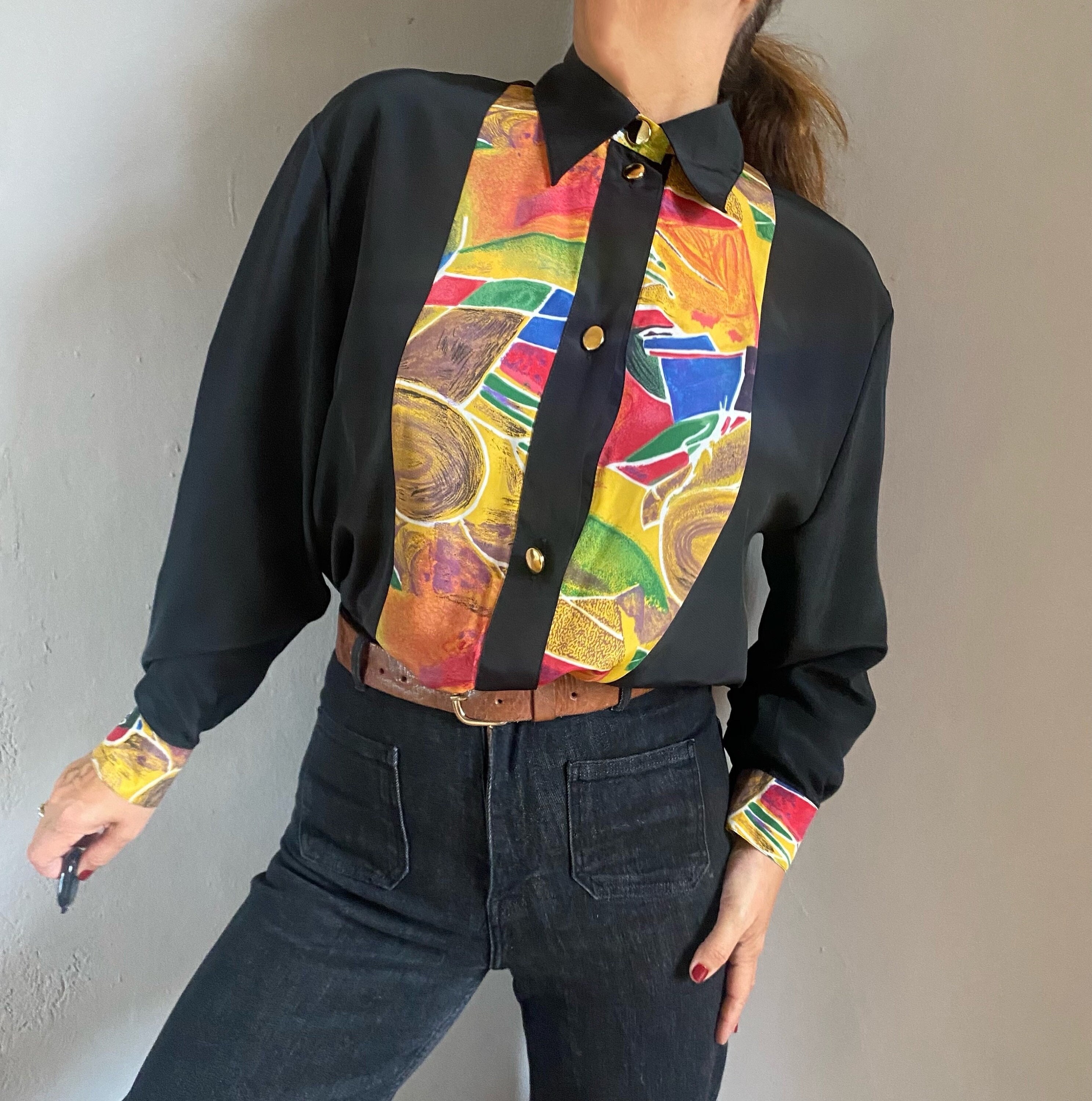 トップス unknown 80s 90s color blocking shirt Vintage 90s Funky Graphic Print Colorblock Shirt 44 1X