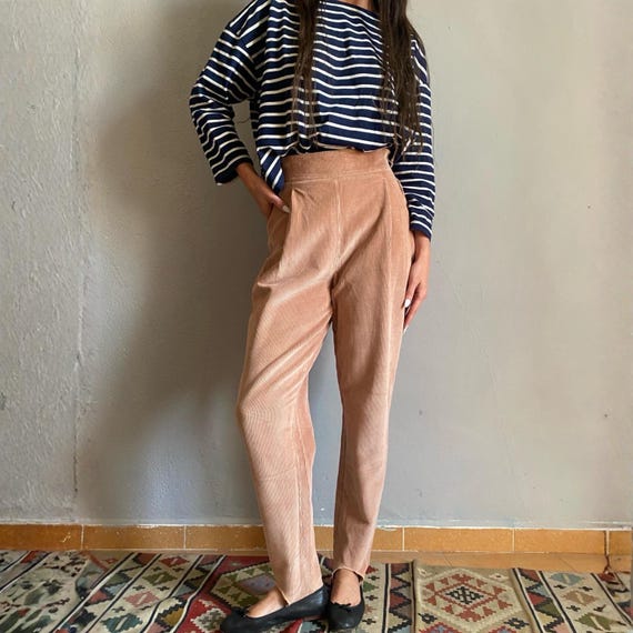 Ellesse, Vintage 80s Ellesse corduroy stirrup pants, creamy peach high waist ski trousers, S