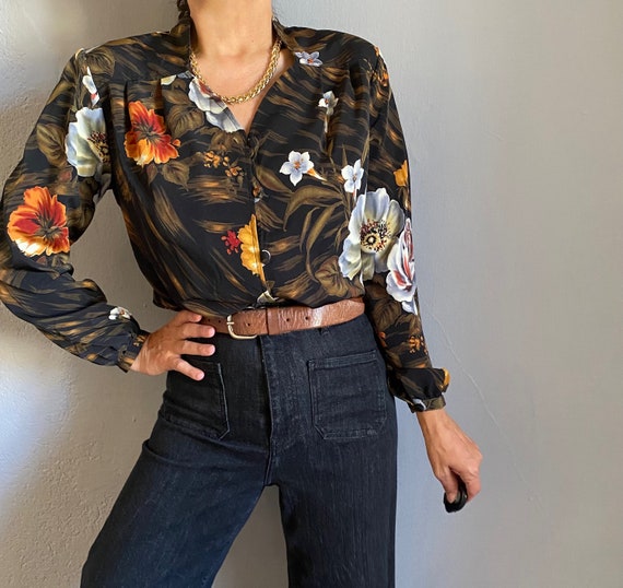 Vintage tropical jungle bold print elegant shirt,… - image 4