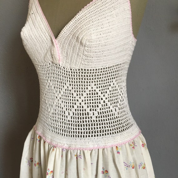 Vintage 70s folk fairy crochet handmade boho maxi… - image 7