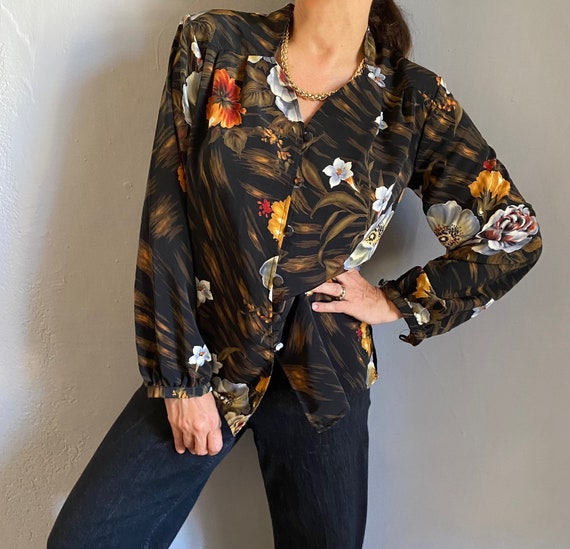 Vintage tropical jungle bold print elegant shirt,… - image 6