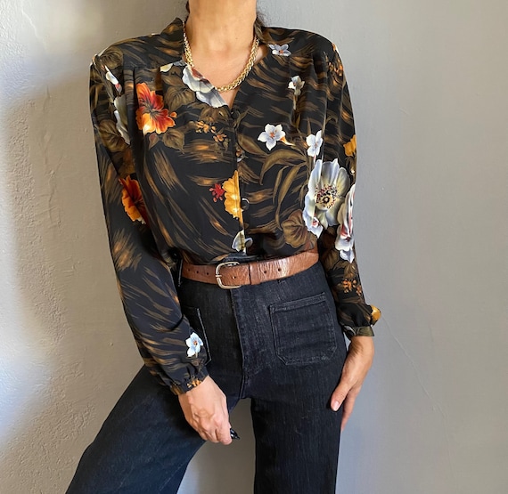 Vintage tropical jungle bold print elegant shirt,… - image 3