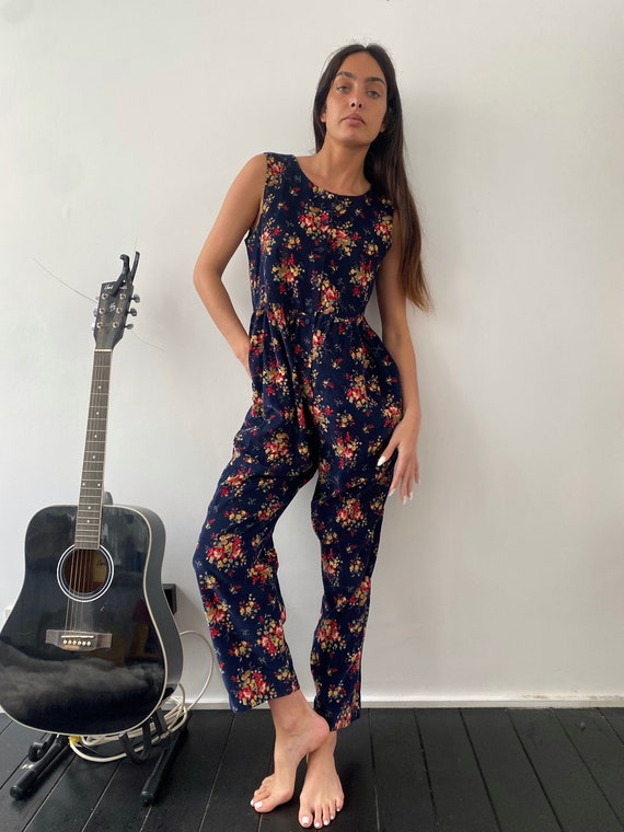 Laura Ashley Romper Vintage 80s Corduroy Navy Dungarees One Piece Jumpsuit Cottagecore Playsuit Baggy Pants Overall Flower All in One M Etsy Finland