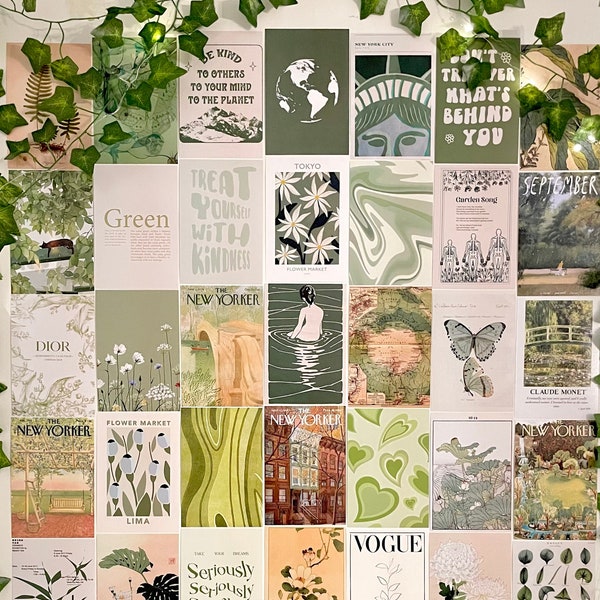 Naturgrüne Ästhetische Wandcollage - 40 physische Drucke