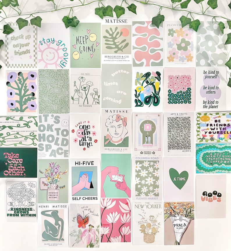 Pastel Green Wall Collage - 40 physical prints 