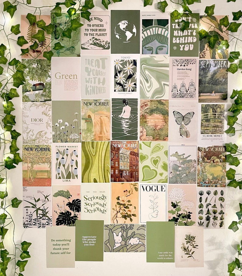 Natural Green Aesthetic Wall Collage - 40 physical prints 