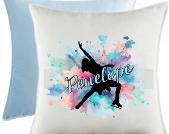 Two-Toned Velvet Ice Skater Cushion — Custom Personalised Skater Cushion | Soft Velvet Skater Decor | Ice Skater Gift | Custom Name Cushion