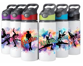 Personalised Ice Skating Straw Lid Water Bottle