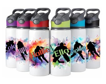 Personalised Ice Hockey Straw Lid Water Bottle