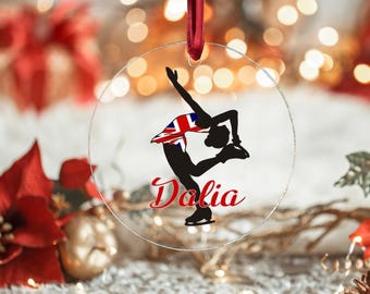 Personalised Glass Ice Skater Christmas Tree Ornament – Custom Gymnastics Gift