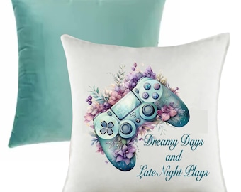 Two-Toned Velvet Gamer Cushion — Custom Personalised Gaming Pillow | Soft Velvet Gaming Decor | Gamer Gift | Custom Name Cushion | Girly