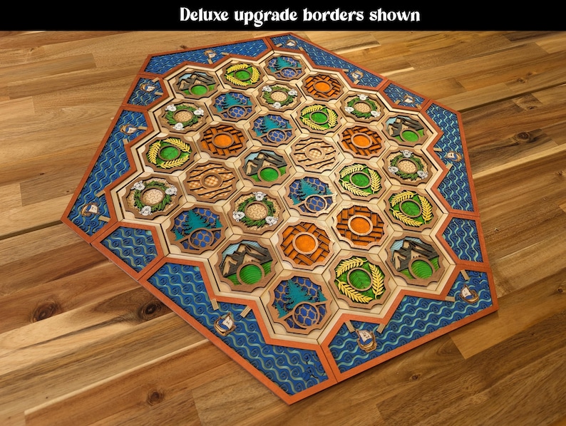 Custom wooden two-layer Settlers of Catan boards. Standard or 5-6 Players. Free US shipping. 5-6 player upgrade