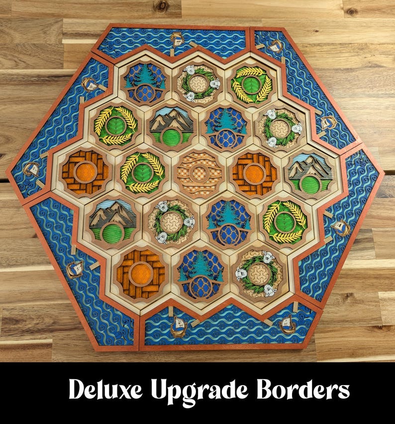 Custom wooden two-layer Settlers of Catan boards. Standard or 5-6 Players. Free US shipping. 4 player upgrade