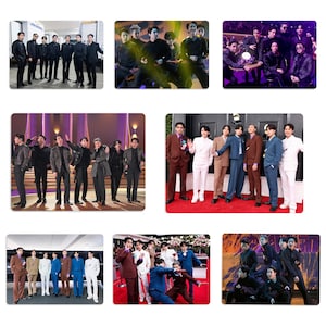 Set de 2 tarjetas fotográficas no oficiales hechas a mano de la presentación en el escenario de los Premios Grammy de BTS 2022: RM, Jin, SUGA, Jhope, Jimin, V y Jungkook