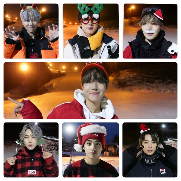 BTS X FILA Christmas Photoshoot Handmade Unofficial Photocards RM Jin Suga jhope Jimin V Jungkook Merry Christmas Happy Holidays