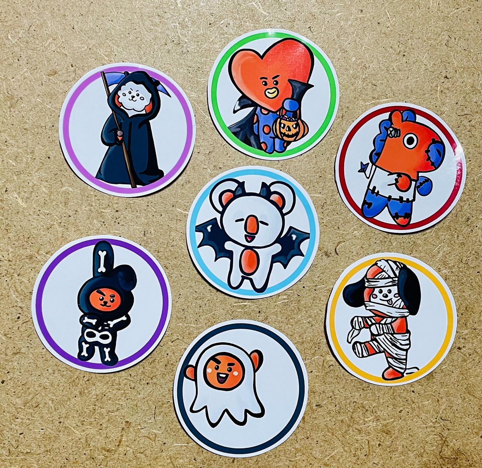 BT21 Halloween Themed Cute Fanart Vinyl Stickers BT21 RJ Koya Etsy