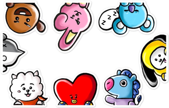 BT21 Handmade Vinyl Stickers BTS Koya Shooky Mang RJ Cooky Chimmy