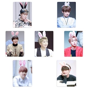 Tarjetas fotográficas no oficiales hechas a mano de los conejitos de Pascua de BTS RM Jin SUGA jhope Jimin V Jungkook Bangtan Boys
