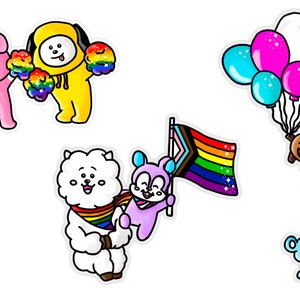 BT21 Pride Month Glossy Handmade Handrawn Fanart Stickers Koya RJ Shooky Mang Chimmy Tata Cooky Line Friends BTS