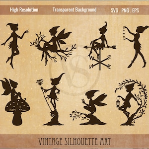 Puede incluir: Un conjunto de diez ilustraciones vintage en silueta de hadas, cada una con poses y detalles únicos. Las hadas se representan en un estilo caprichoso, con alas delicadas y vestidos fluidos. Las ilustraciones son perfectas para manualidades, scrapbooking o para agregar un toque de magia a cualquier proyecto.