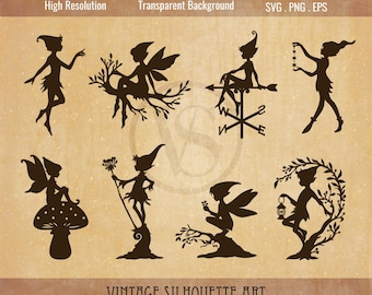Pixie Silhouette Clipart, Fairy svg, Magical Illustration (svg, png, eps)