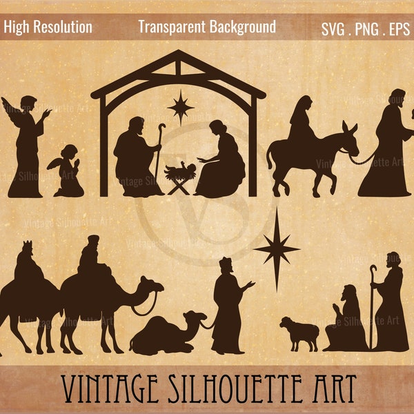 Nativity Scene svg, Jesus svg, Christian svg, Nativity Silhouette, Manger svg, Christmas svg, Mary Joseph, Nativity png, Nativity Clipart,