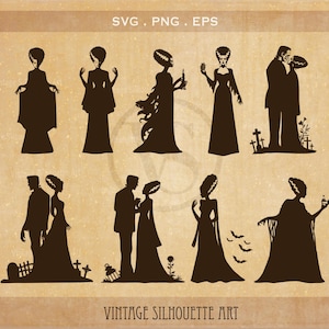 Bride of Frankenstein SVG, Frankenstein Svg, Frankenstein Png, Frankenstein Bride Silhouette, Frankenstein Couple image, Halloween Clip art,