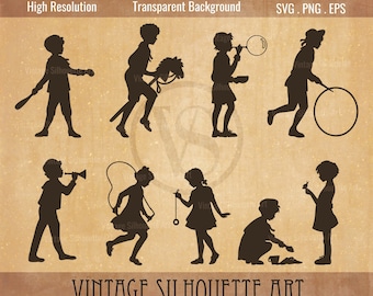 Kids Silhouette, Kids Svg, Child Silhouette, Childrens svg, Kids Clipart, kids png, Vintage Child, Victorian Children, Silhouette svg