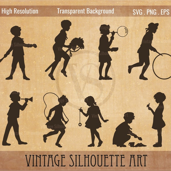 Kids Silhouette, Kids Svg, Child Silhouette, Childrens svg, Kids Clipart, kids png, Vintage Child, Victorian Children, Silhouette svg