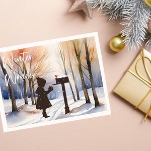 May include: A watercolor painting of a winter scene with a girl standing in front of a mailbox. The text "Winter Wonder" is written in white script at the top of the image.